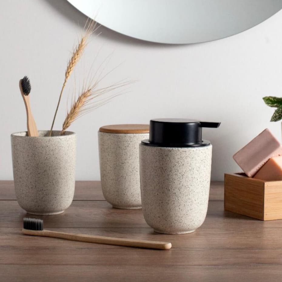 Peças banheiro lavabo em cerâmica areia kit 3 peças