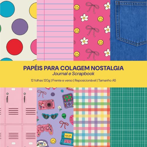 Papéis P/ Colagem Nostalgia Journal Scrapbook C/ 12Fls 120g Reposicionável A5