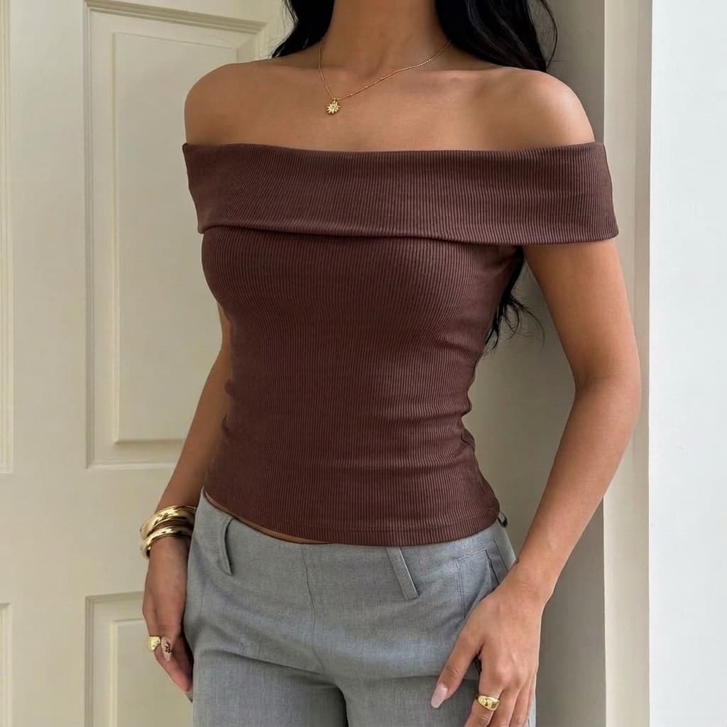 Blusa Feminina Ombro a Ombro Ribana De Algodão Tomara que Caia Elegante Básica