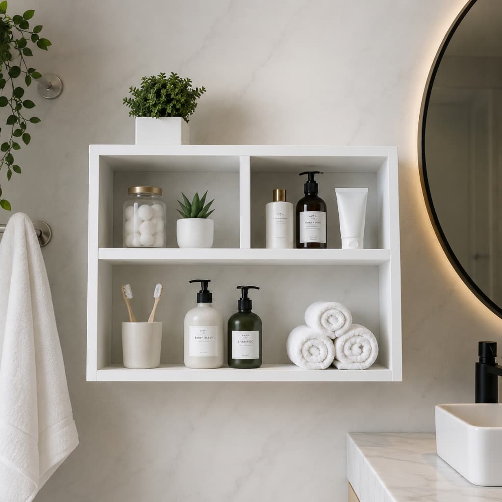 Nicho Decorativo de Parede MDF Branco Retangular com Prateleira Multiuso Banheiro