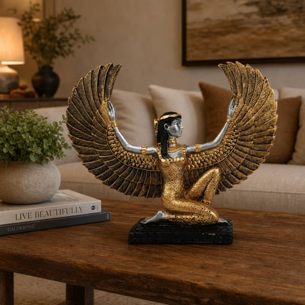 Isis Egípcia Fênix Decoração Deusa Estátueta Imagem Enfeite Luxo Mesa Casa Escritório