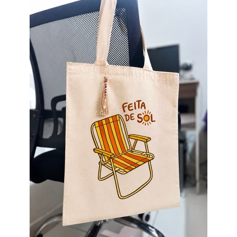 Ecobag Feita de Sol Bolsa de Tecido Feminina Sacola Ecológica Estampa Praia Verão Presente Criativo