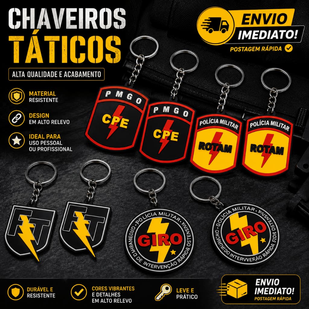 Kit 5 Chaveiro Temático Força Tática, CPE, Giro, Rotam Com Argola - Colecionável - Policial