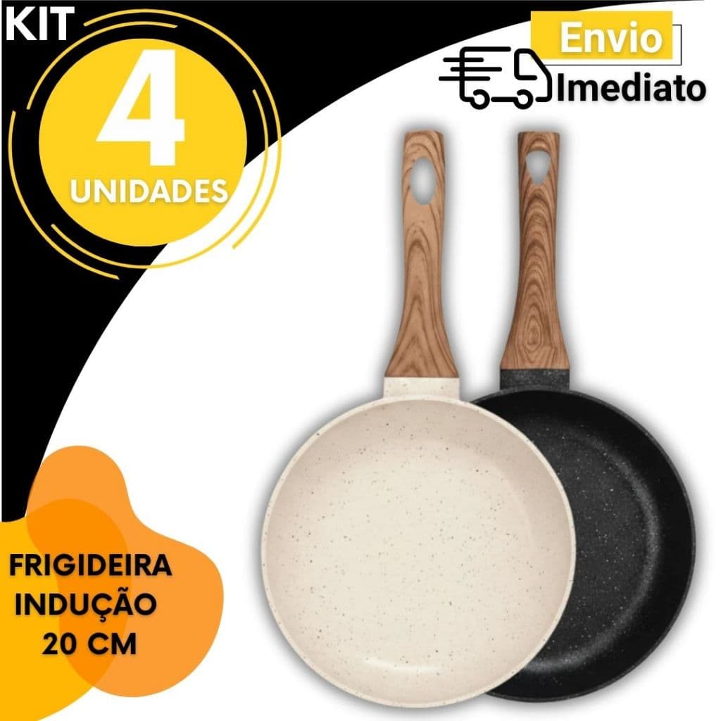 Frigideira 20cm Cerâmica Antiaderente Indução Cabo Antitérmico Fogão Gás Elétrico  Kit 4,3, 2 Un ou 1 Un , MULTIUSO