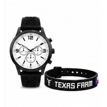 Kit Relógio Analógico Branco + Pulseira Country Texas Farm Silicone Cowboy Rodeio Unissex Masculino Feminino Esportivo