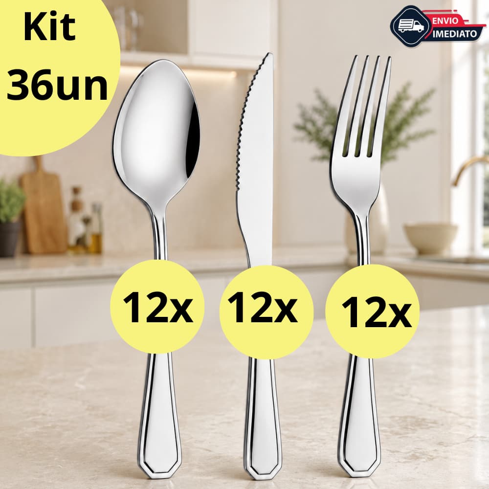 Kit 36 Talheres aço Inox Faca Garfo e colher de mesa para Churrasco Cozinha bares eventos Buffet NÃO ENFERRUJA