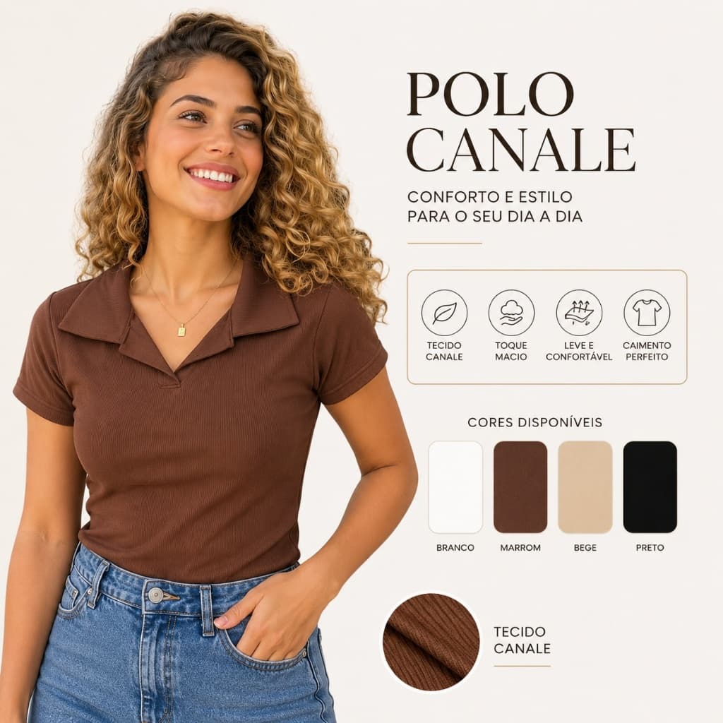 Blusa Polo Feminina Canelada Manga Curta Casual Básica Gola Polo Tecido Confortável Tamanho Único