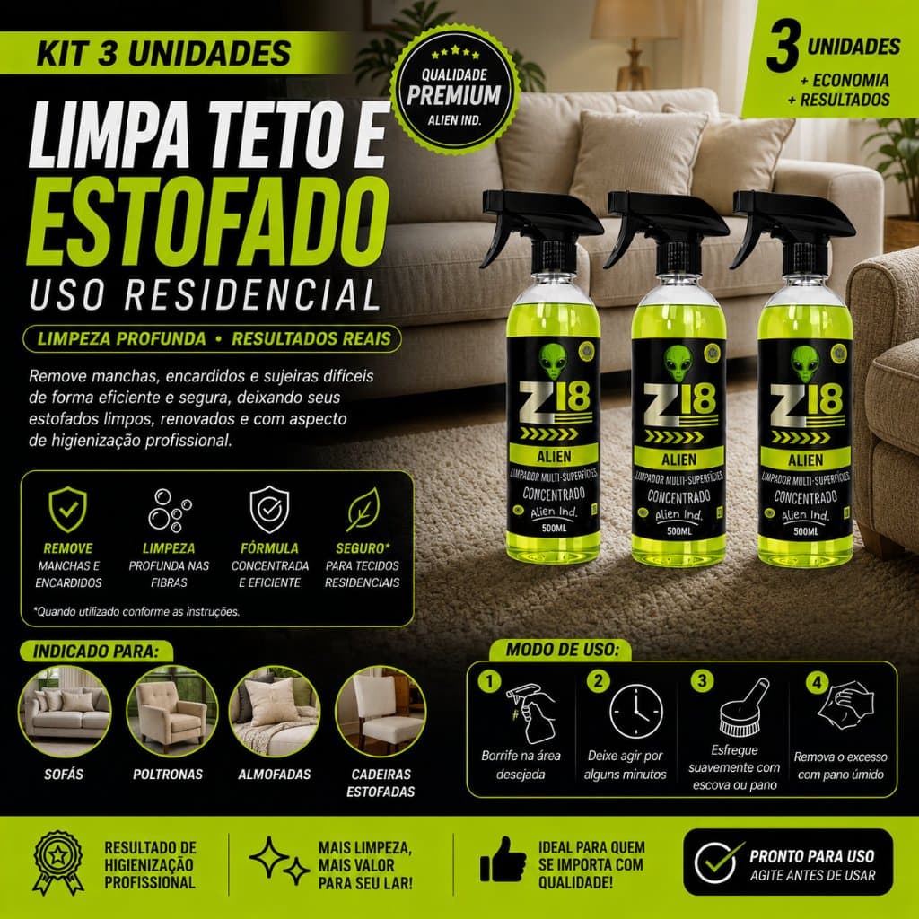 Kit Com 3 Limpadores Para Estofado E Teto 500ml Alien