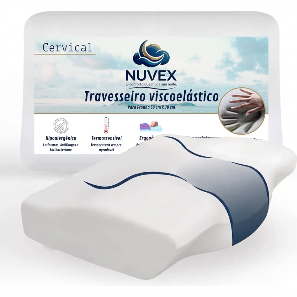 Travesseiro Nuvex Cervical Viscoelástico Macio Anatômico