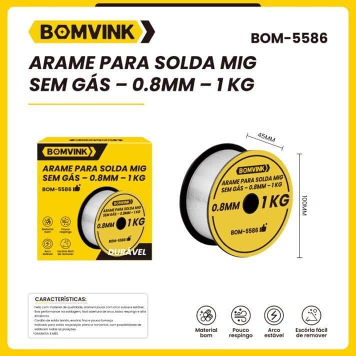 Arame para Solda MIG Sem Gás 0.8mm 1Kg Fluxo Interno (E71T-GS)