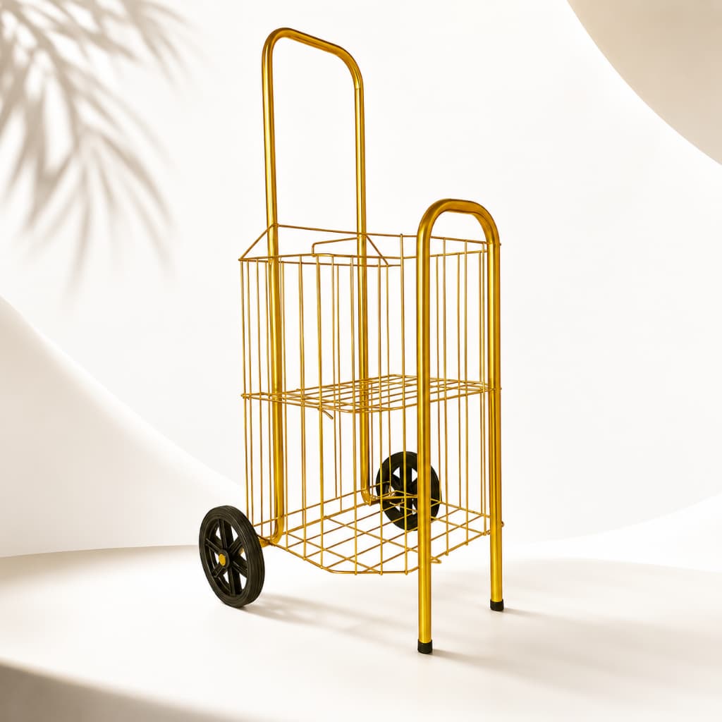 Carrinho de Feira Mão Compras Dobravel Madame Dourado Resistente Reforçado CSK 60 Kg