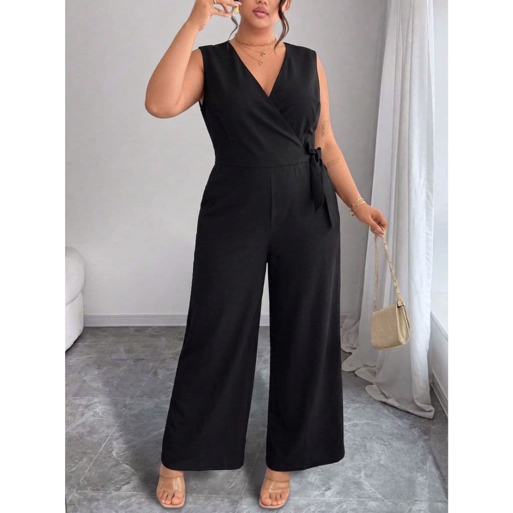 Macacão Plus Size Linho Feminino Decote Transpassado Elegante Social Estiloso