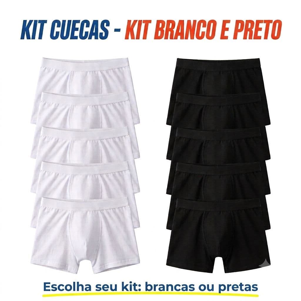 5 Cuecas Brancas Sublimação Toda Branca e toda PRETA