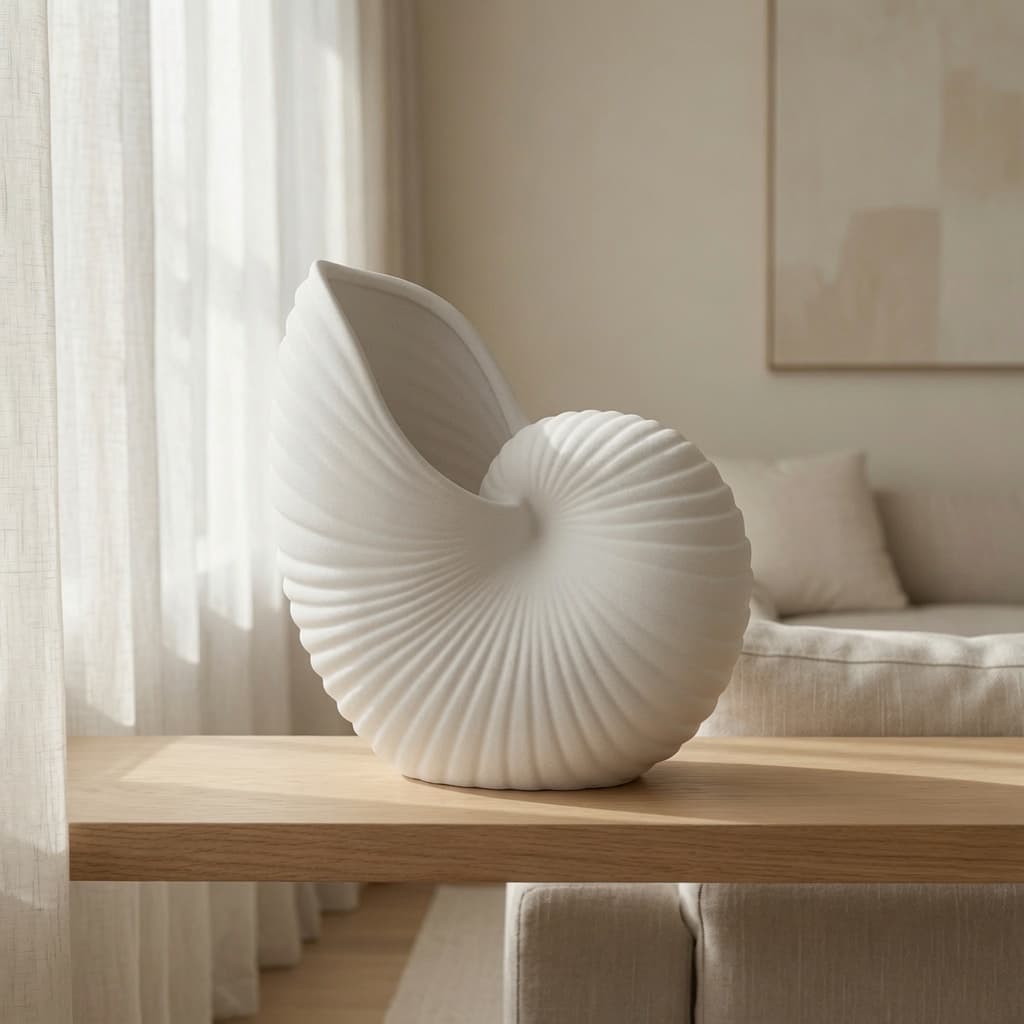 Vaso Floreira Branco Fosco CARACOL GRANDE DO MAR Moderno em Cerâmica Decoração Decorativo