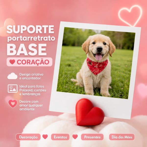 Suporte Porta Retrato Base Coração Nuvem para Foto Polaroid Cartão Menu Decoração Festa Casamento Evento Dia Das Mães