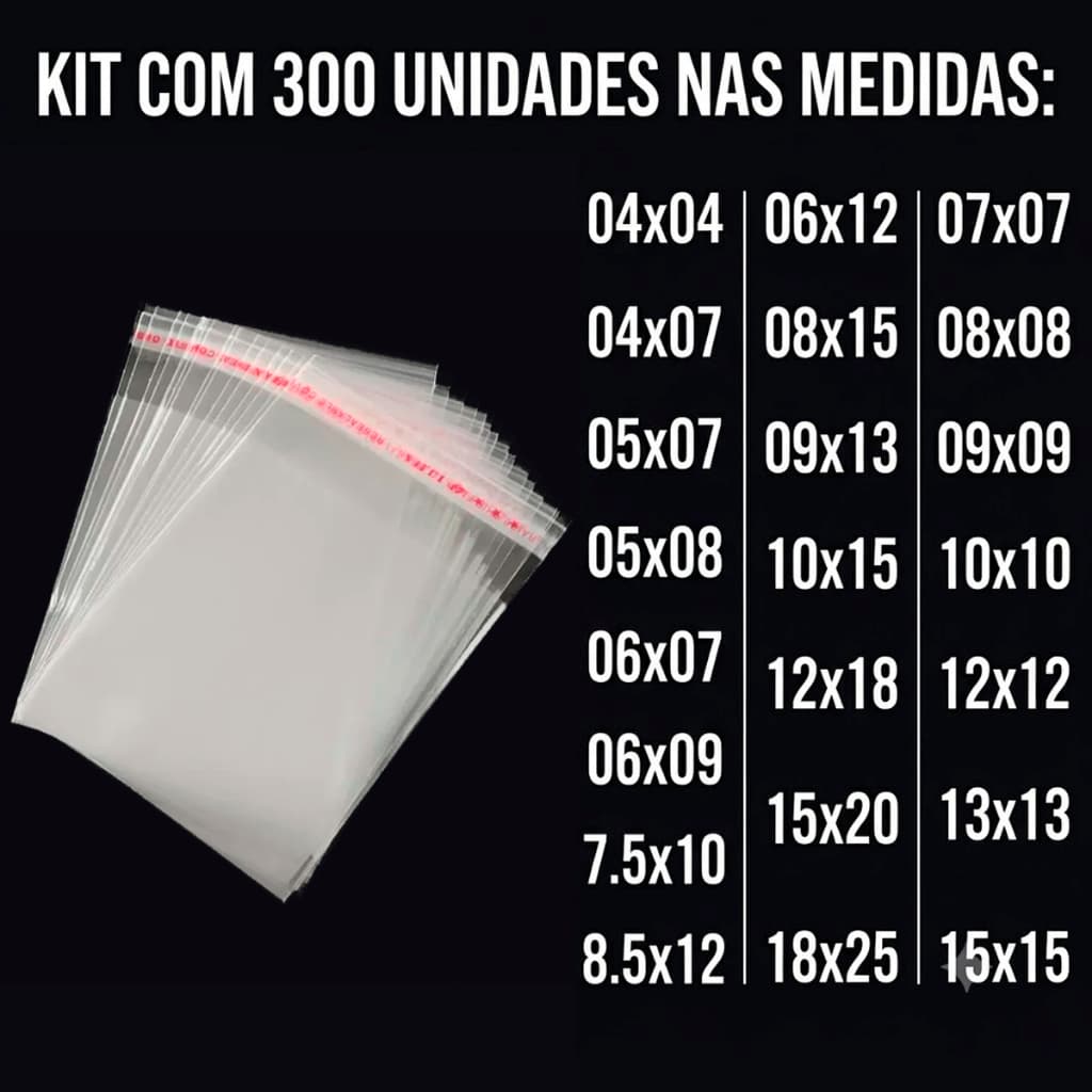Kit 300 Saquinhos Autocolante Transparente Saco Adesivo Embalagem Resistente Semijoias Roupas Papelaria Eletrônicos