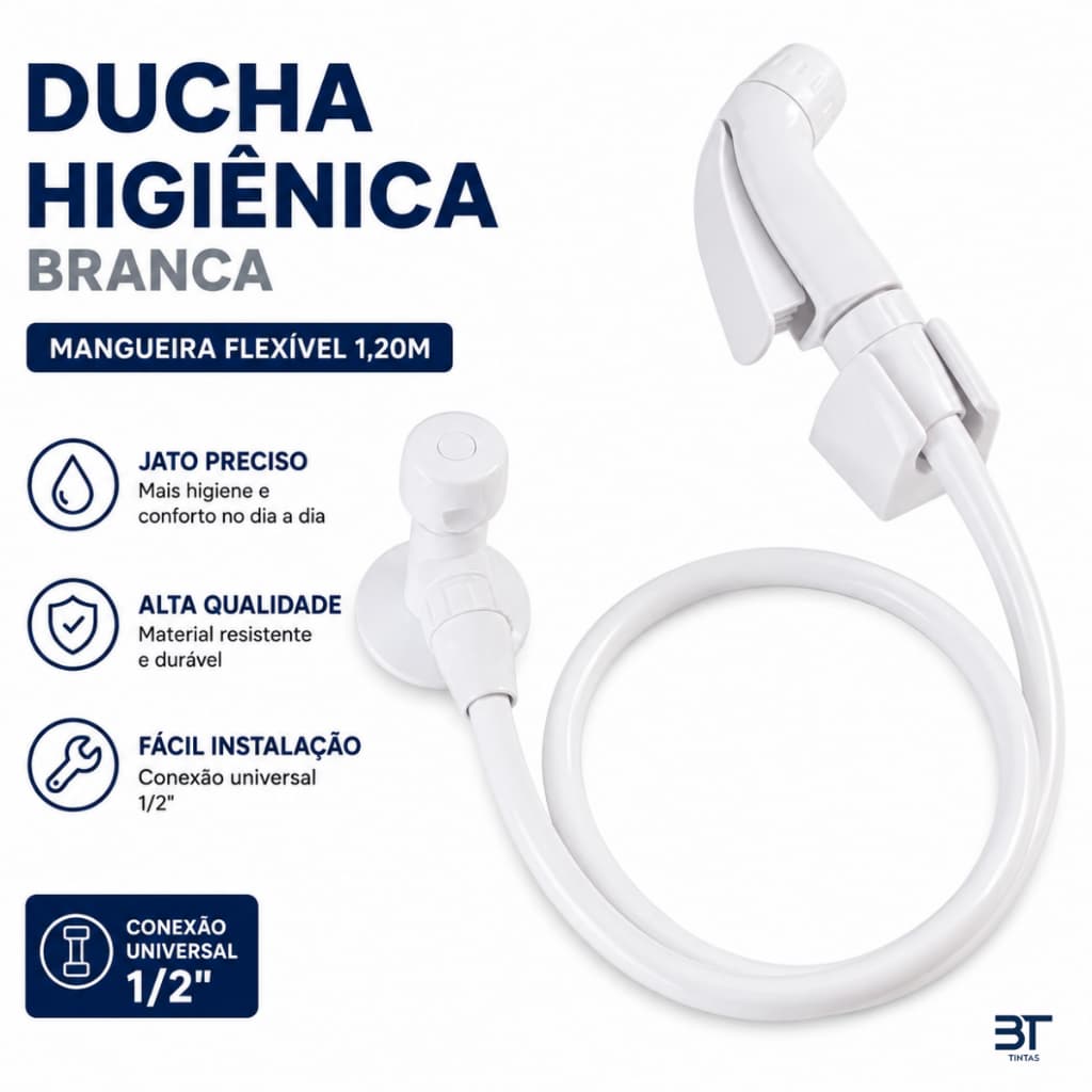 Ducha Higiênica Completa Branca para Banheiro com Gatilho Mangueira Flexível Registro 1/4