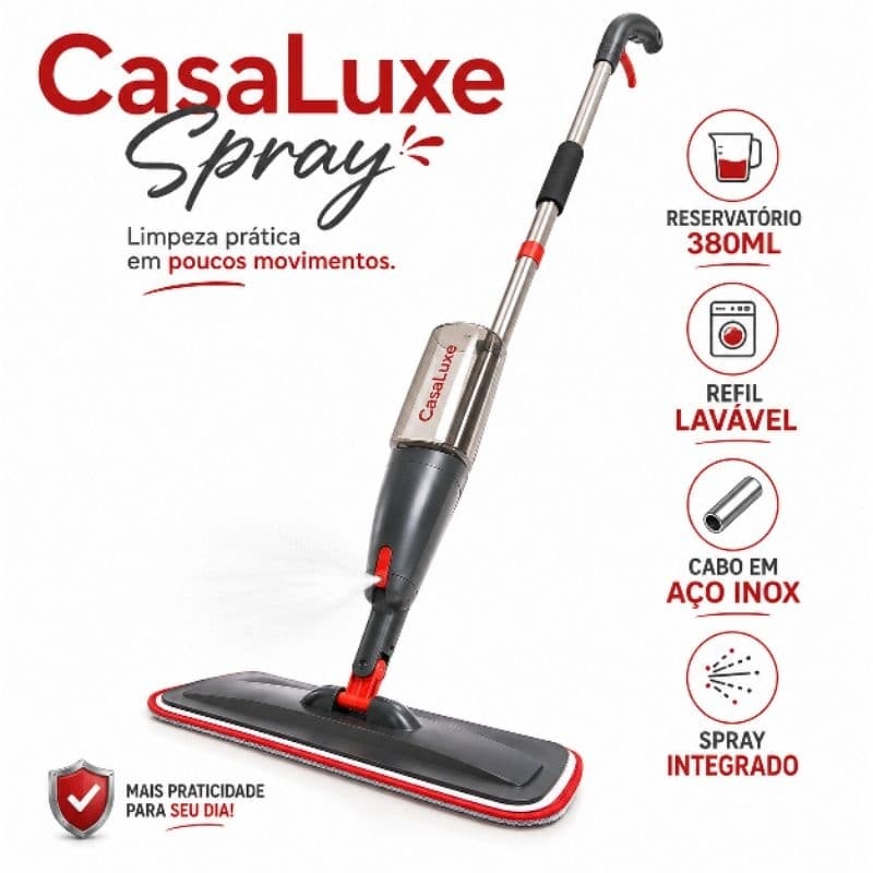 Mop Spray com Reservatório 380ml Cabo em Aço Inox Refil Microfibra Limpeza de Piso Prestige Mop