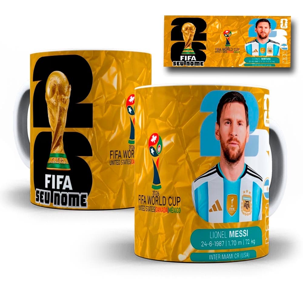 Caneca Porcelana Lionel Messi Seleção Argentina Personalizada Com SEU NOME