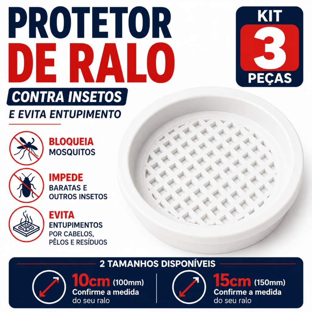 Kit 3 Tela Ralo Protetor Contra Insetos Mosquito Dengue Barata 10cm ou 15cm Branca