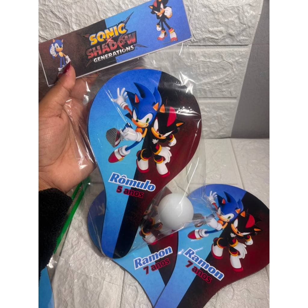 Raquete Personalizada Sonic E Shadow Ping Pong Lembrancinha Para aniversário