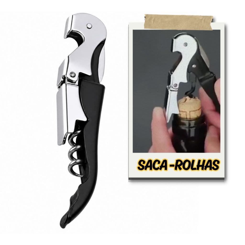 Abridor de Garrafas de Vinho 12cm  Articulado Prático Metal Preto Saca Rolhas