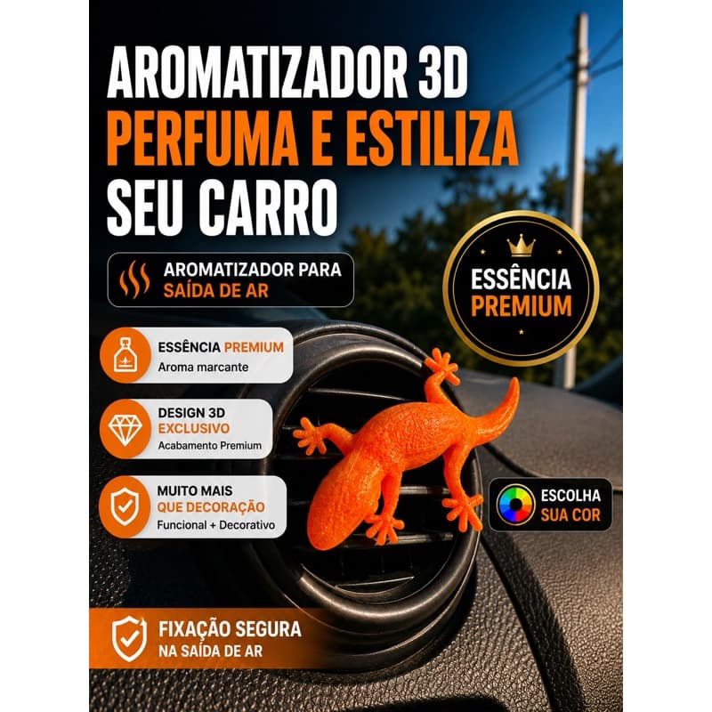 Aromatizador Automotivo Lagartixa 3D Para Saída de Ar com Essência Perfumada