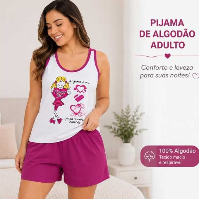Baby Dool Pijama Feminino Adulto Malha Verão Confortavel Roupa de Dormir