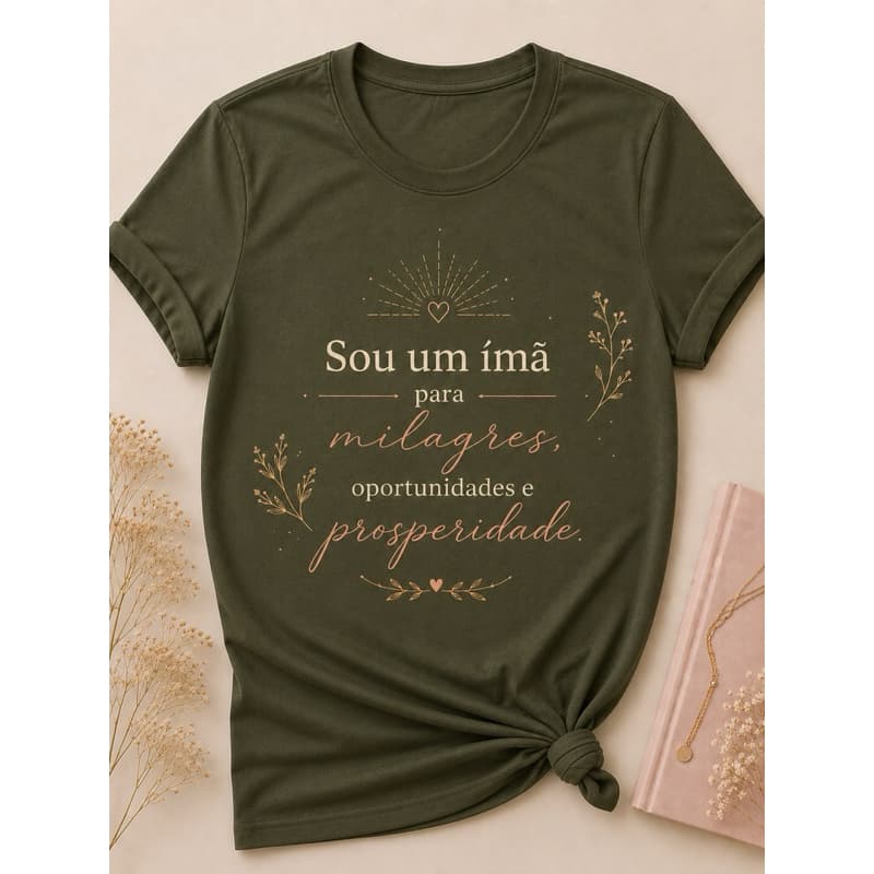 Camiseta Feminina “Sou um Ímã para Milagres, Oportunidades e Prosperidade” | Estampa Motivacional | Casual