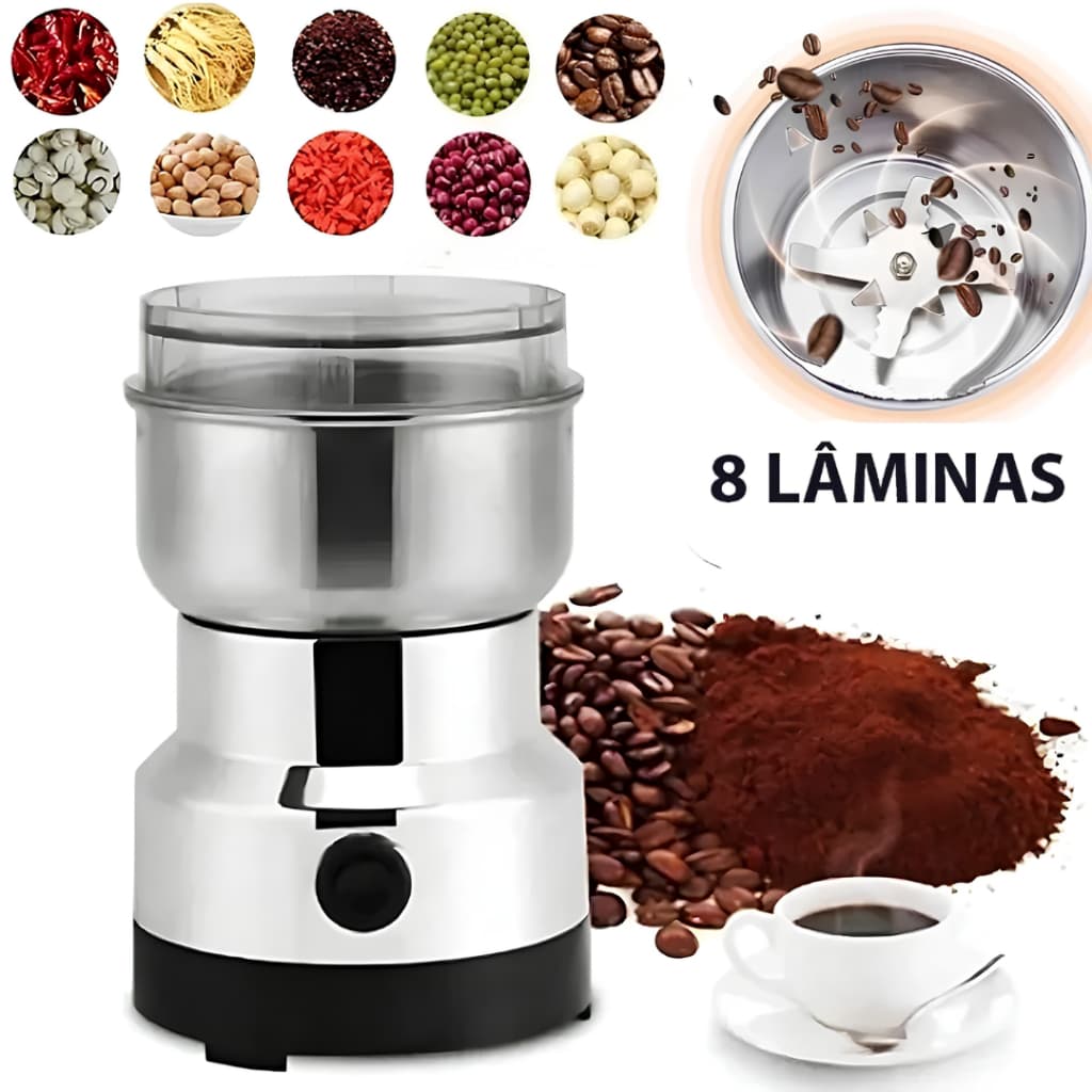 Moedor Multifuncional de Café Elétrico 127V/220V 8 Lâminas 240W 41000RPM Aço Inox para Café Especiarias