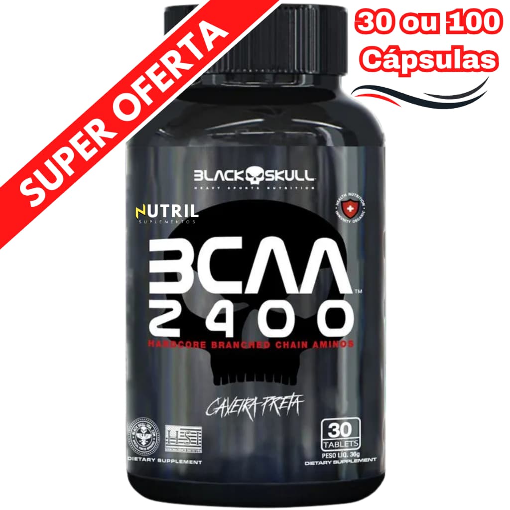 BCAA 2400 Black Skull suplemento de aminoácidos 30/100 Caps L-Leucina, L-Isoleucina, L-Valina