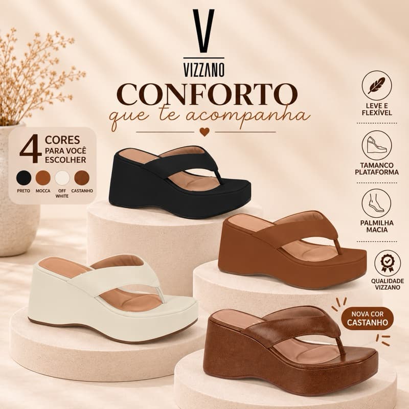 Tamanco Vizzano Anabela Feminino Plataforma Confortável de Dedo Dia a Dia Original