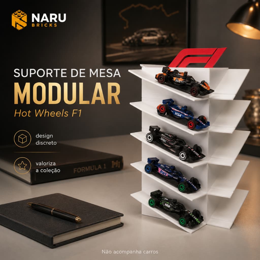 Suporte Modular F1 para Carrinhos Hot Wheels 1:64 BRANCO | Expositor de Mesa