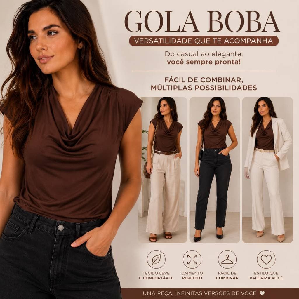 Gola Boba Suplex Blusinha Feminina T Shirt Sem Manga Casual Basica Chic Elegante Moderna Camiseta