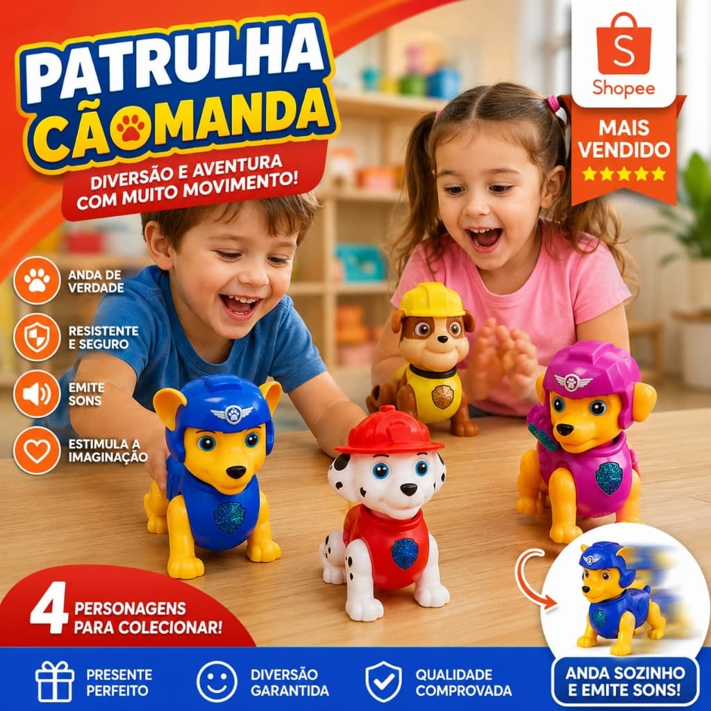 Brinquedo Infantil Cachorro Patrulha Canina Fujão Babyland Cachorrinho Robô Com Luz e Anda Pilha