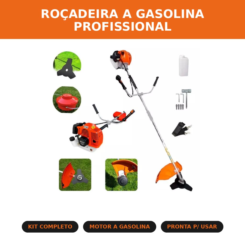 Roçadeira a Gasolina Nakasaki 75cc 3,6HP 2 Tempos Profissional - Roçadeira para Mato, Grama Alta e Terreno