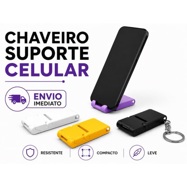 Chaveiro Suporte para Celular Dobrável Portátil  Mini Apoio de Mesa Universal para iPhone e Android | Compacto