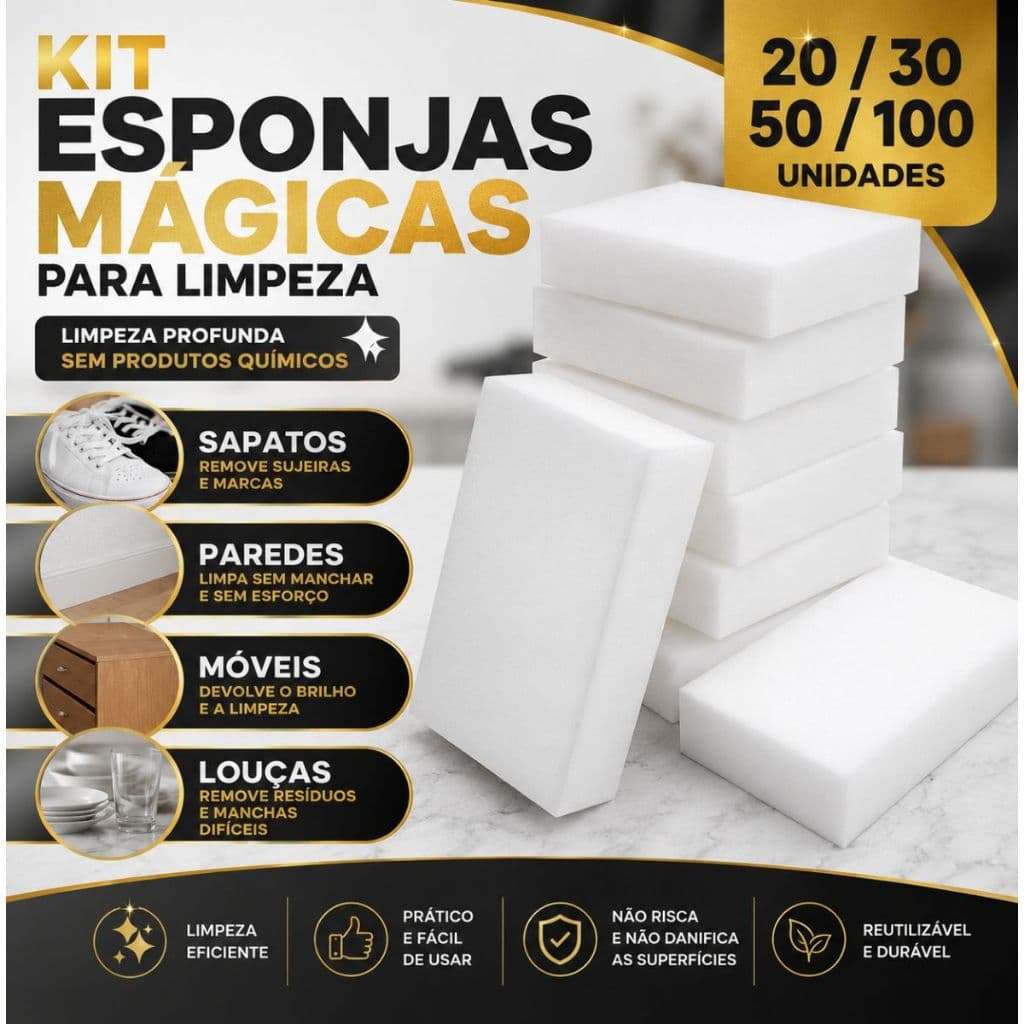 Esponja Mágica Bucha Melamina Tira Mancha Desengordurante Limpeza Multiuso Original Duhome
