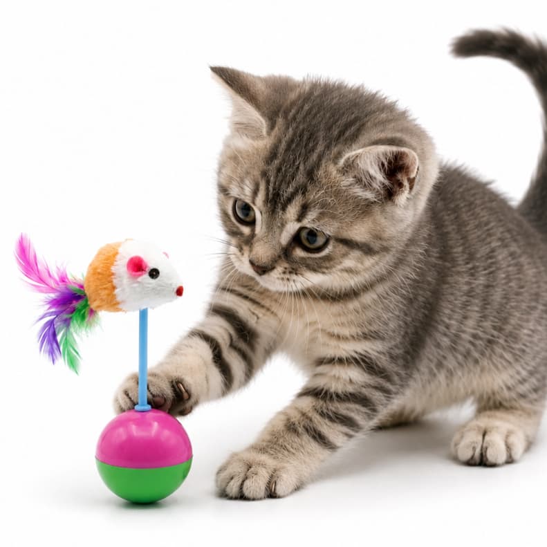 Brinquedo João Bobo para Gato Rato Bolinha com Penas Bola Ratinho