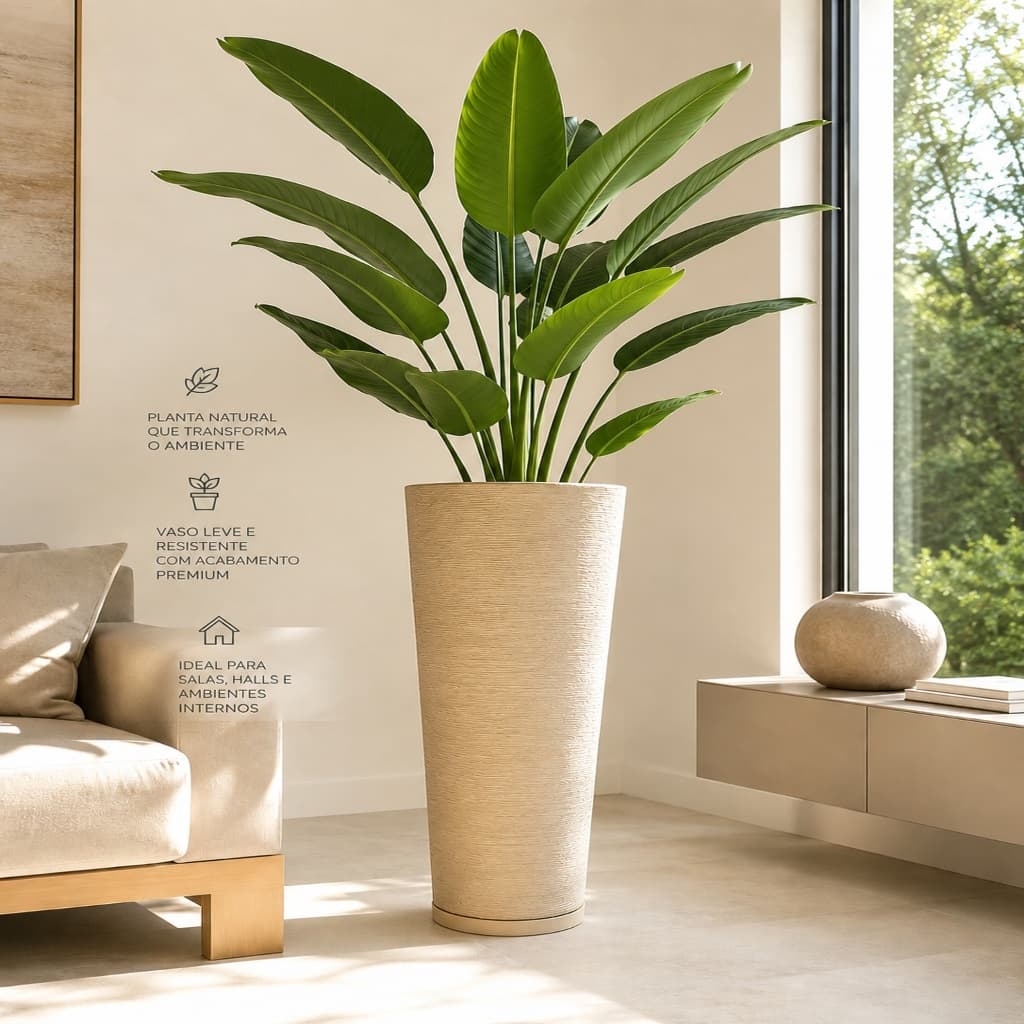 Vaso para Plantas Coluna Ibiza Escovada 71cm Com Prato Coletor