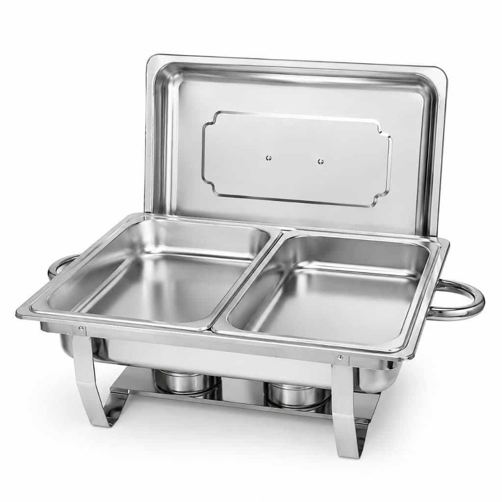 Rechaud Buffet Inox 12L com 2 Cubas e 2 Fogareiros