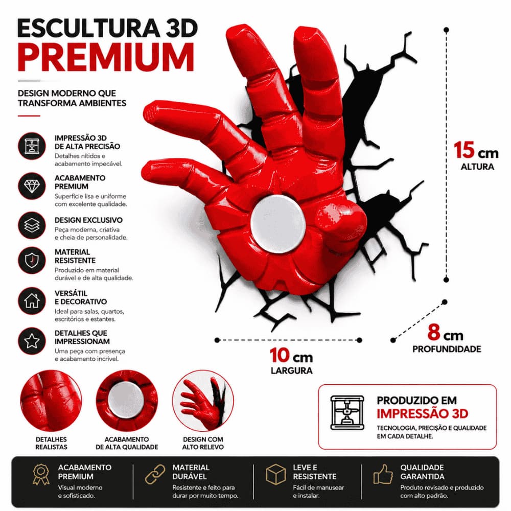 Homem de ferro punho- mão decorativa-enfeite parede-colecionável geek-marvel vingadores