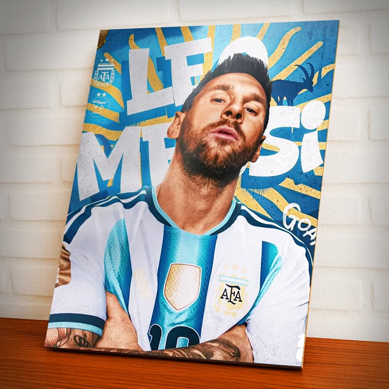 Placa Decorativa Quadro Lionel Messi, Barcelona, Argentina, Goat 20X28 MDF
