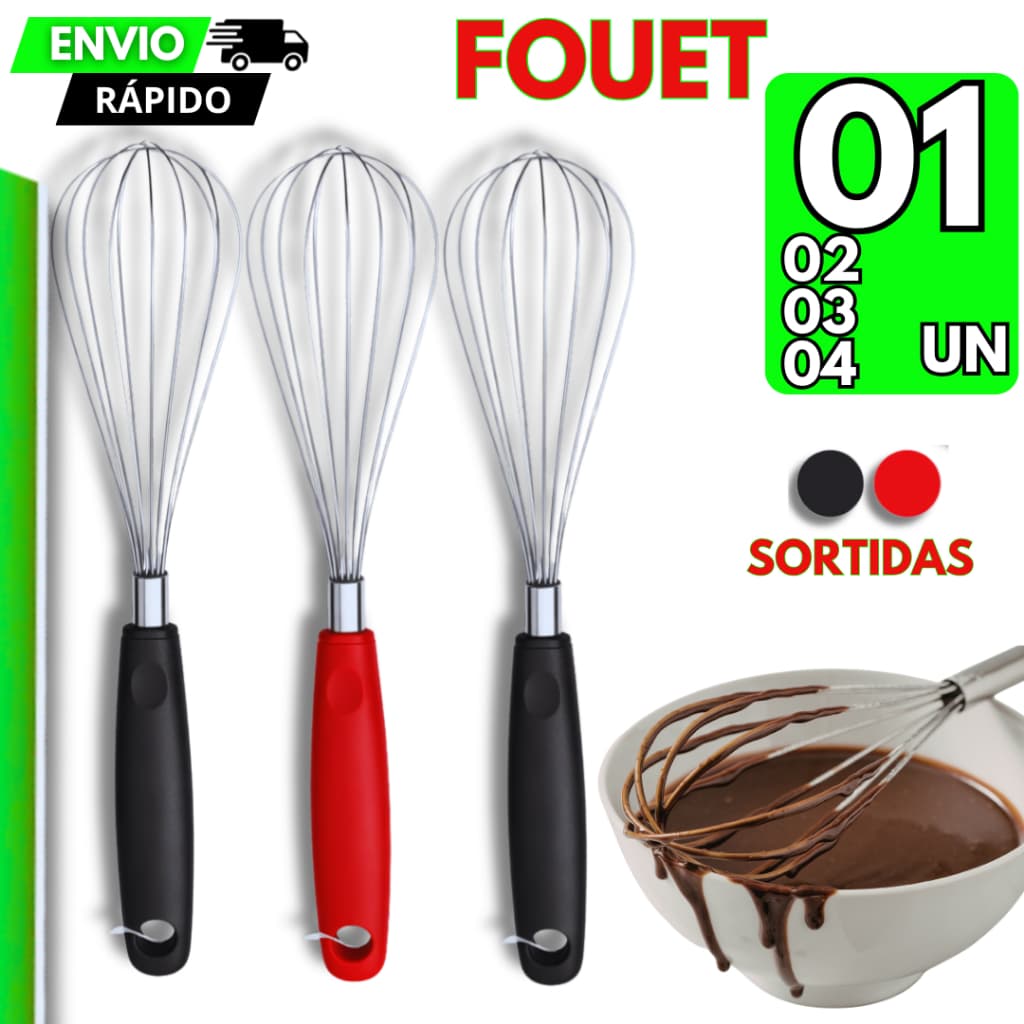 04/3/2/1 Fouet Profissional Batedor De Ovos e Massas Cabo Reforçado Resistente Bolos