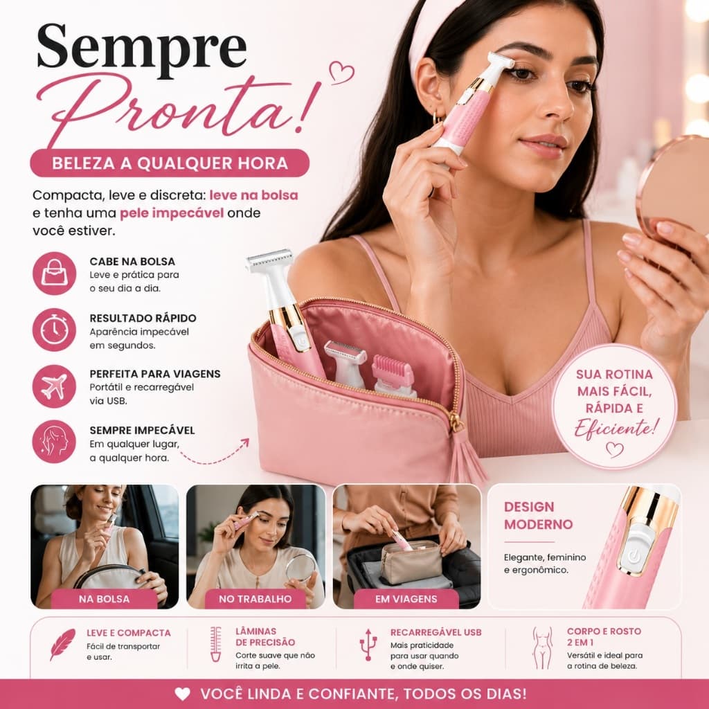 Aparador de Pelos Feminino Kemei KM 1900 3W Recarregável, Lavável e Resistente à Água Sem Fio Portátil Bivolt