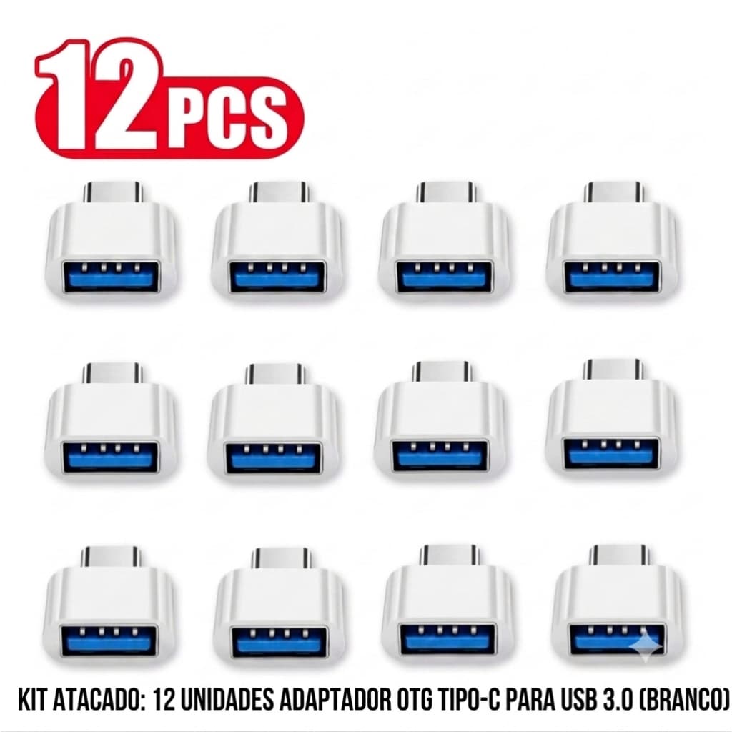 12 ADAPTADORES OTG TIPO C USB-C USB 3.0 BRANCO