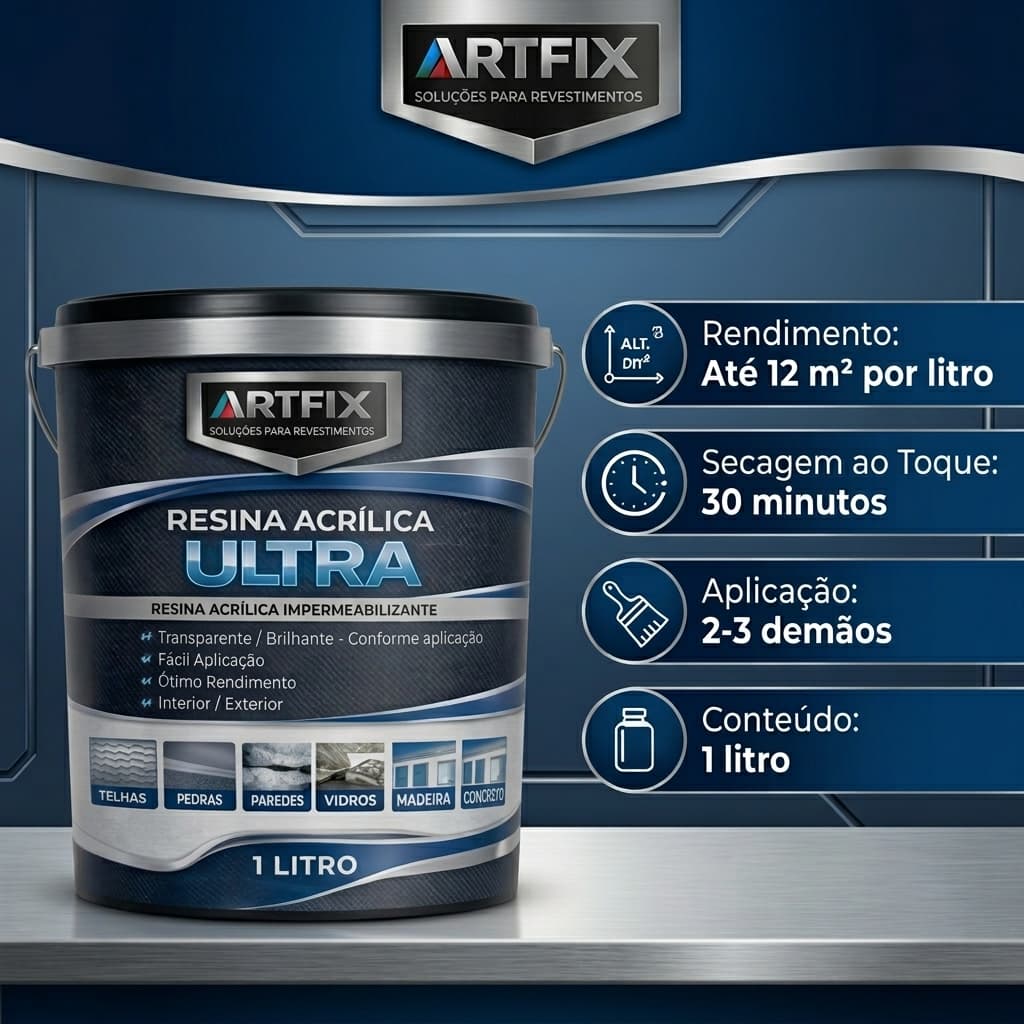 Kit Resina Acrílica 1L Impermeabilizante para Pisos, Telhas e Tijolos - a Base de Água