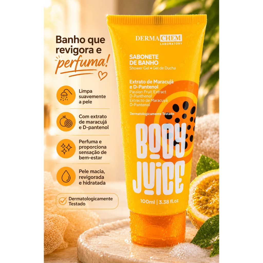 Sabonete Líquido de Banho Maracujá D-Pantenol Hidratante Body Juice Dermachem 100ml
