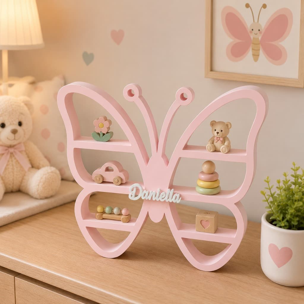 Mini Prateleira de Mesa Infantil Personalizada com Nome para Decoração de Quarto
