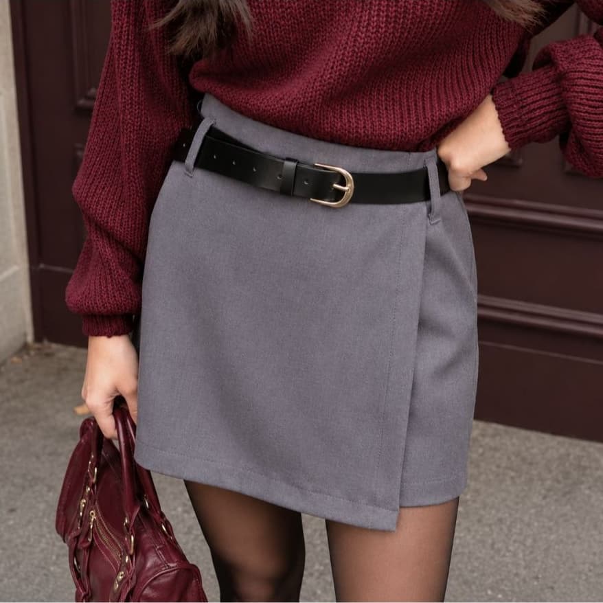 Short Saia Premium com Forro + Cinto -Modelagem Alfaiataria